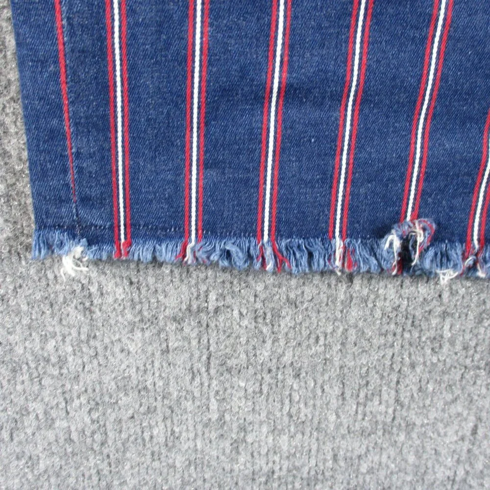 American Eagle Skirt Womens 12 Blue Red Striped Denim Jean Mini Stretch Raw Edge - Picture 6 of 13